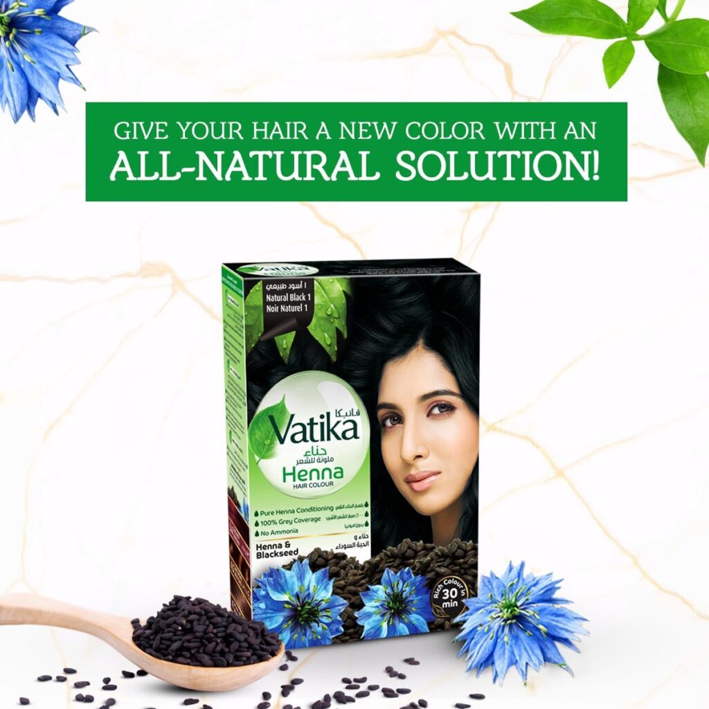 Vatika Naturals Henna Hair Color - Natural Black | Henna Blackseed Extracts | 100% Grey Coverage | Ammonia Free - 6x10gm