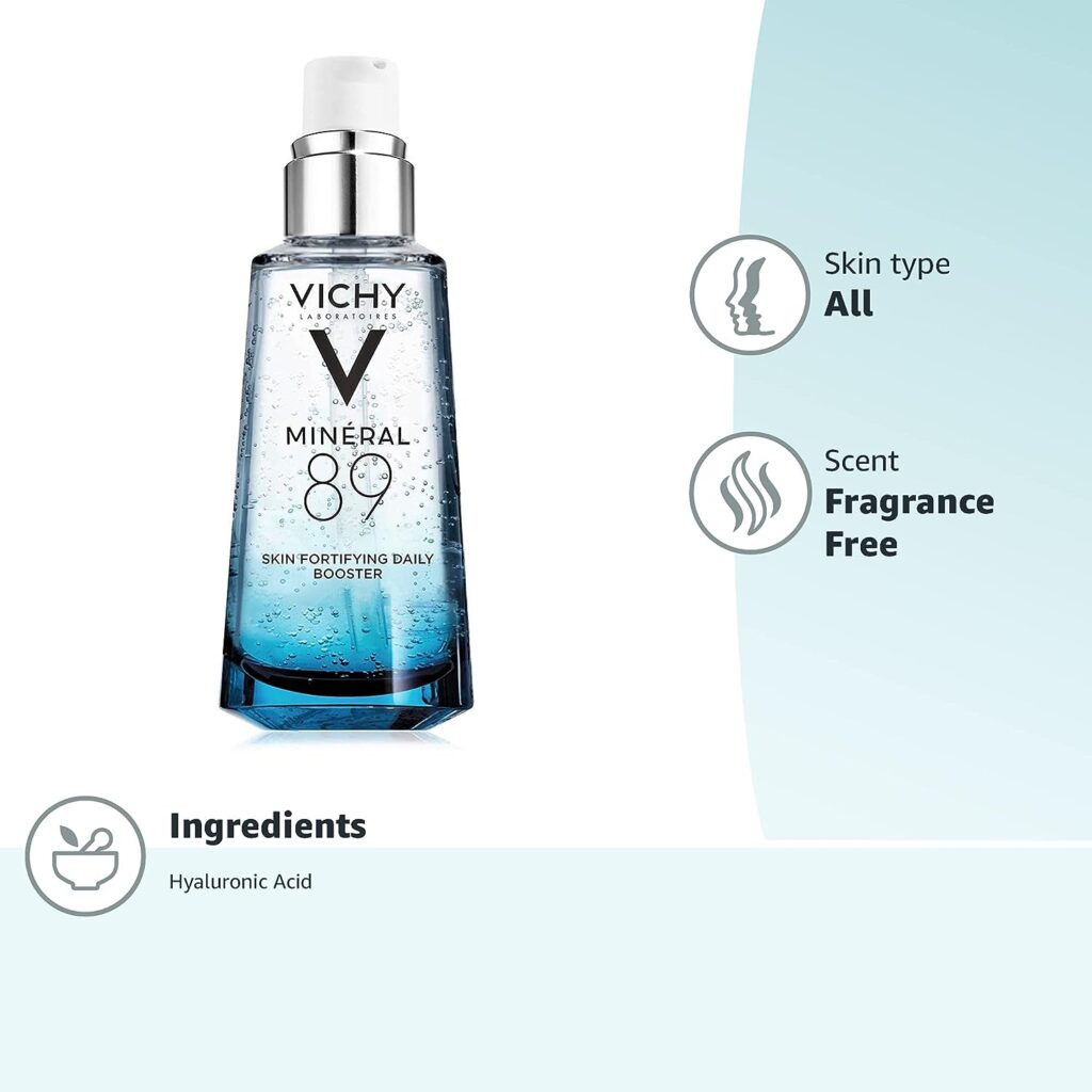 Vichy Mineral 89 Hyaluronic Acid Face Serum, Facial Gel Moisturizer And Pure Hyaluronic Acid Hydrating Serum For Sensitive Or Dry Skin
