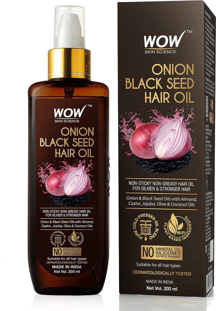 WOW Onion Hair Oil With Black Seed Oil Extracts Controls Hair Fall No Mineral Oil, Silicones Synthetic Fragrance 200 ml, 6.76 Fl Oz (Pack of 1)