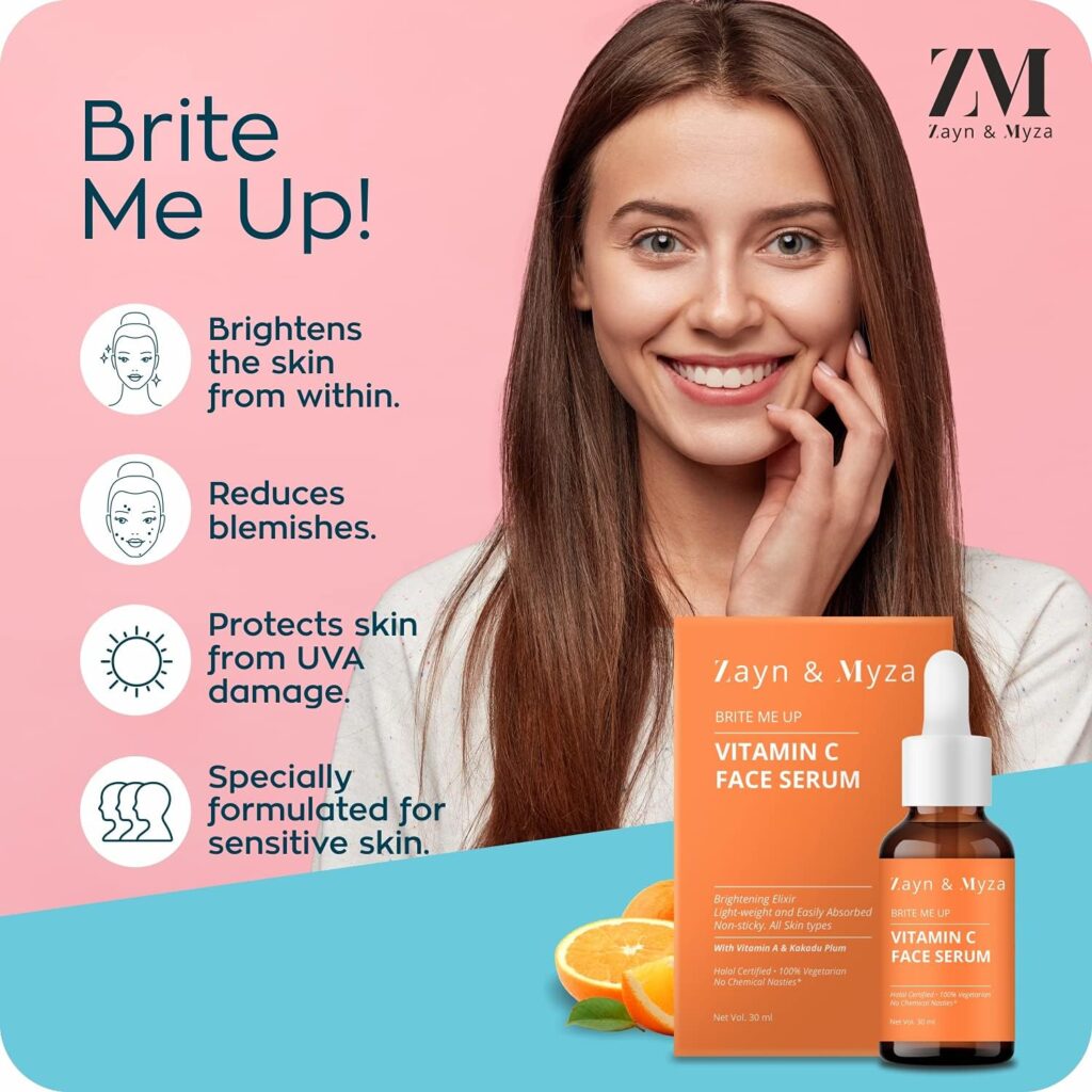 ZM Zayn Myza Brite Me Up Vitamin C Face Serum | With Kakadu plum and most stable Vitamin C | For normal, combination, dry and sensitive skin| Reduces Blemishes, pigmentation