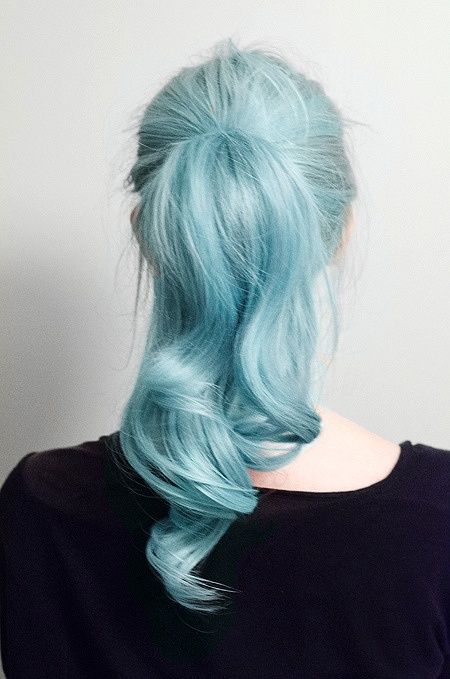 Blue hair ponytail